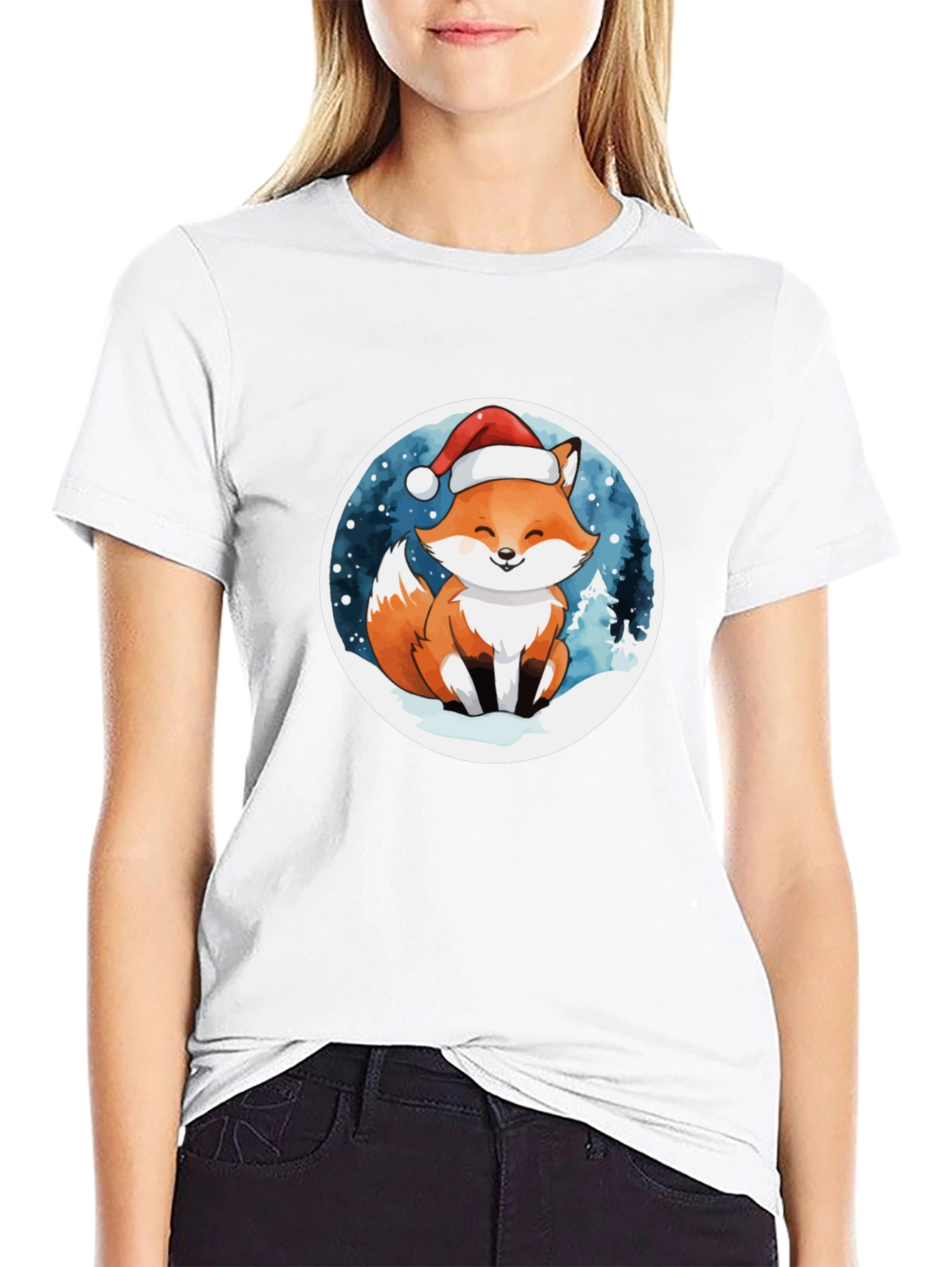 Cute Fox in Santa Hat T-Shirt