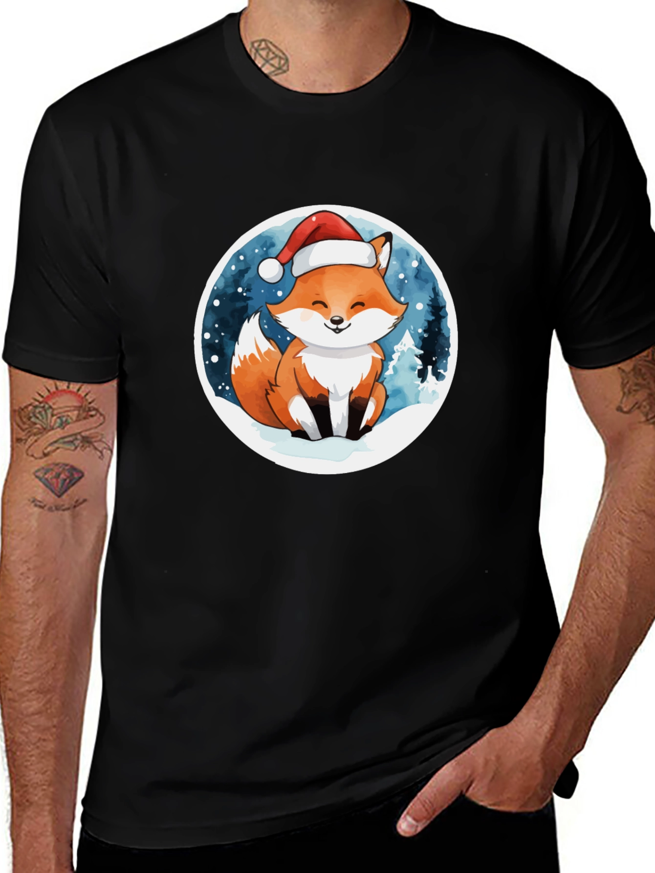 Cute Fox in Santa Hat T-Shirt