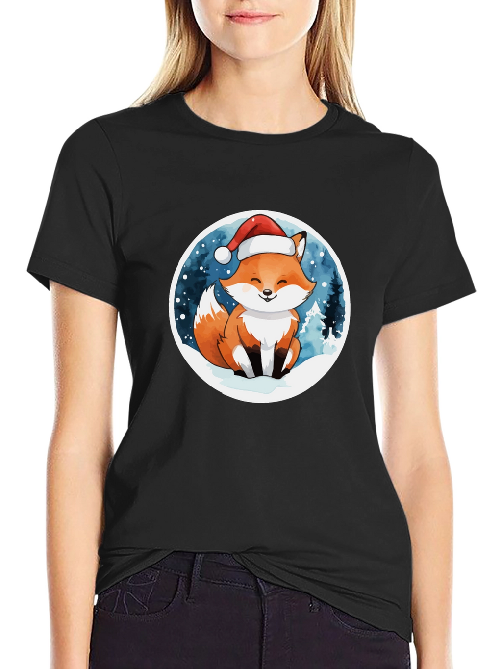 Cute Fox in Santa Hat T-Shirt