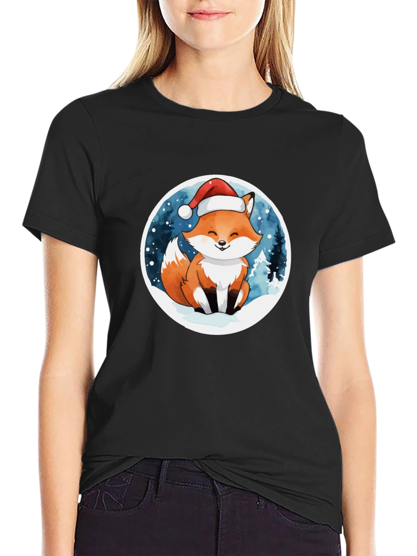 Cute Fox in Santa Hat T-Shirt