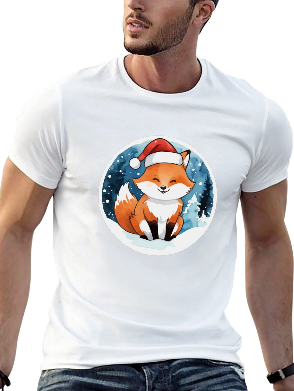 Cute Fox in Santa Hat T-Shirt