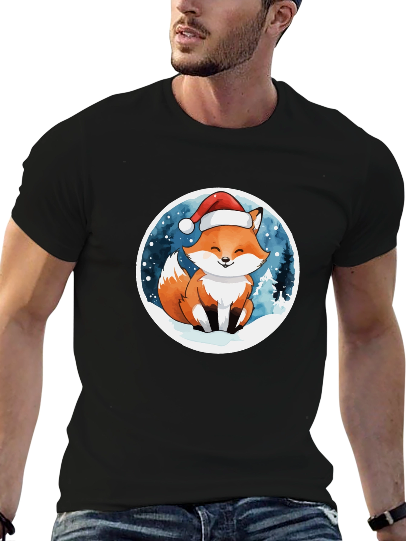 Cute Fox in Santa Hat T-Shirt