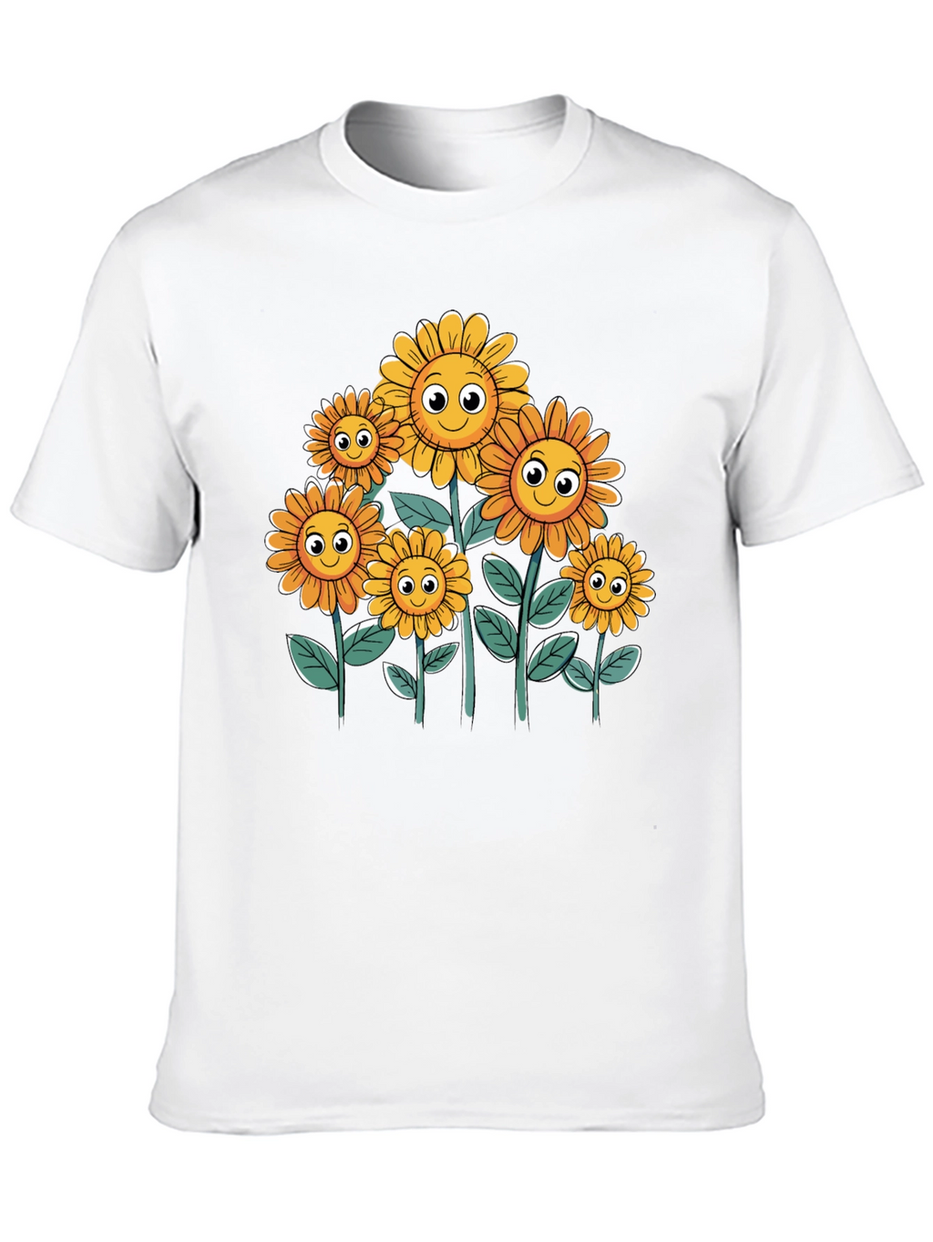 Smiling Sunflowers Graphic Tee - Black Cotton T-Shirt