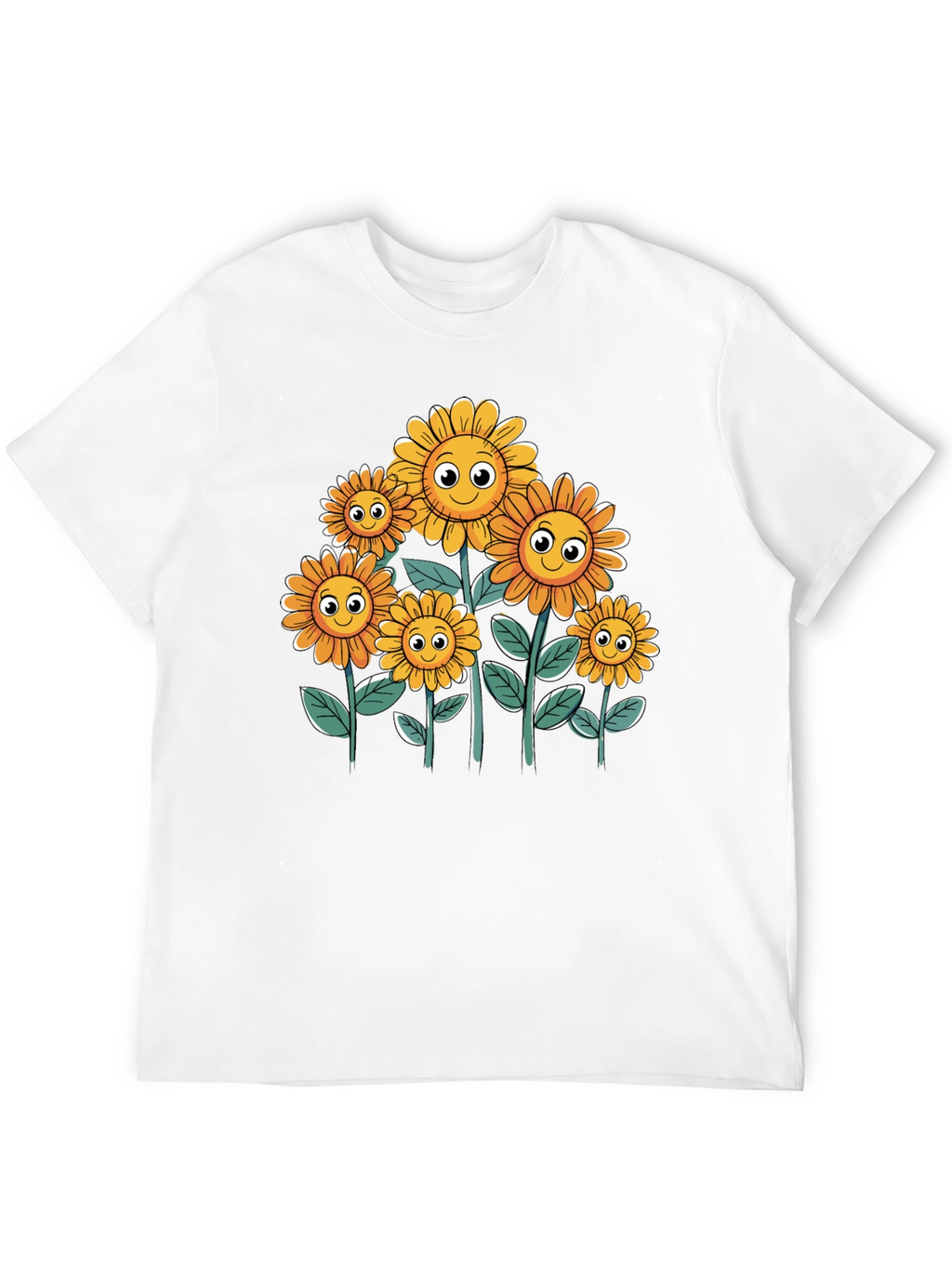 Smiling Sunflowers Graphic Tee - Black Cotton T-Shirt