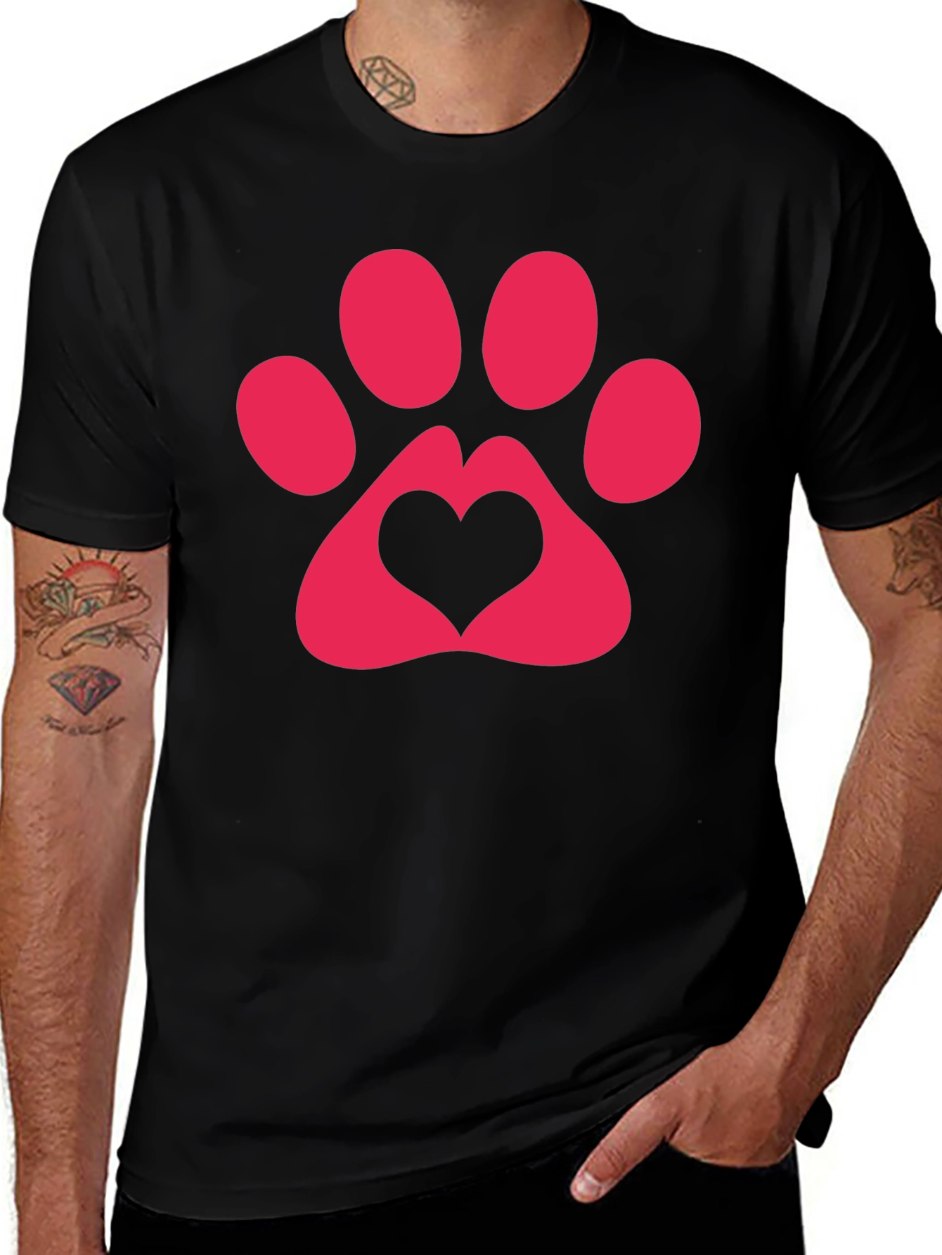 Heart Paw Print Graphic Tee - Black T-Shirt
