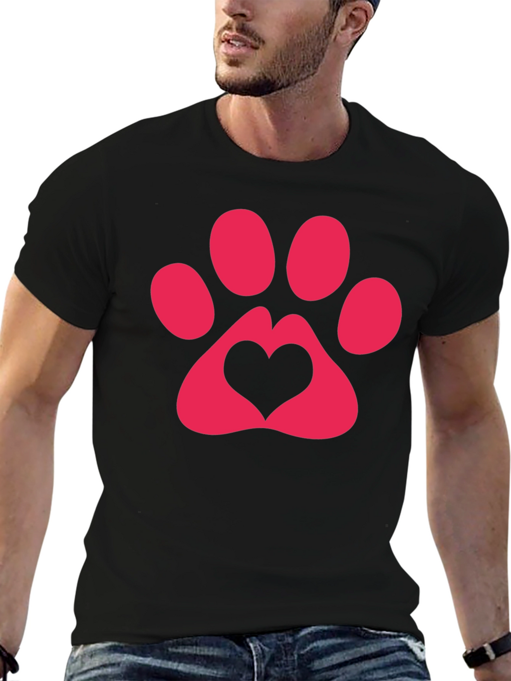 Heart Paw Print Graphic Tee - Black T-Shirt