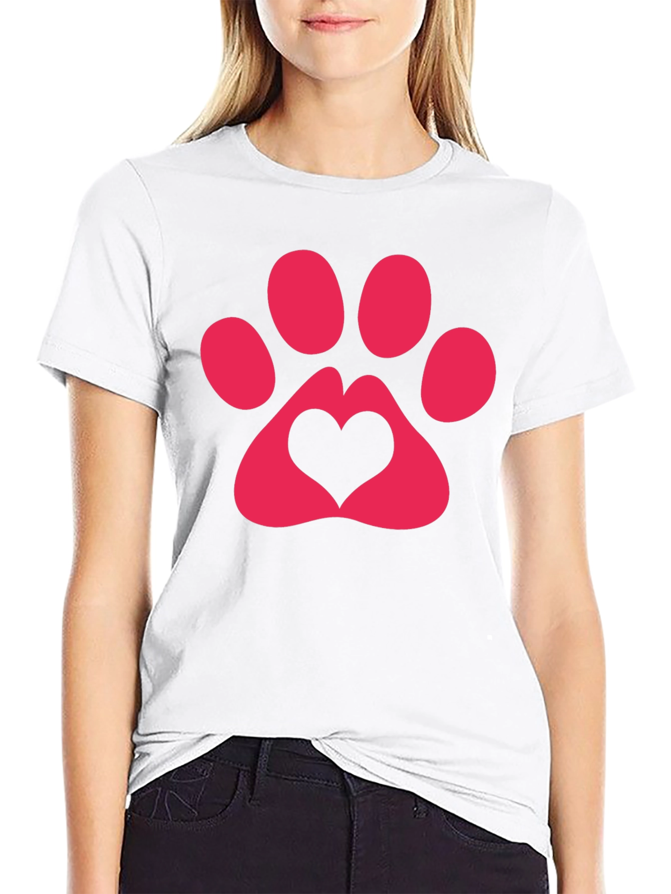 Heart Paw Print Graphic Tee - Black T-Shirt