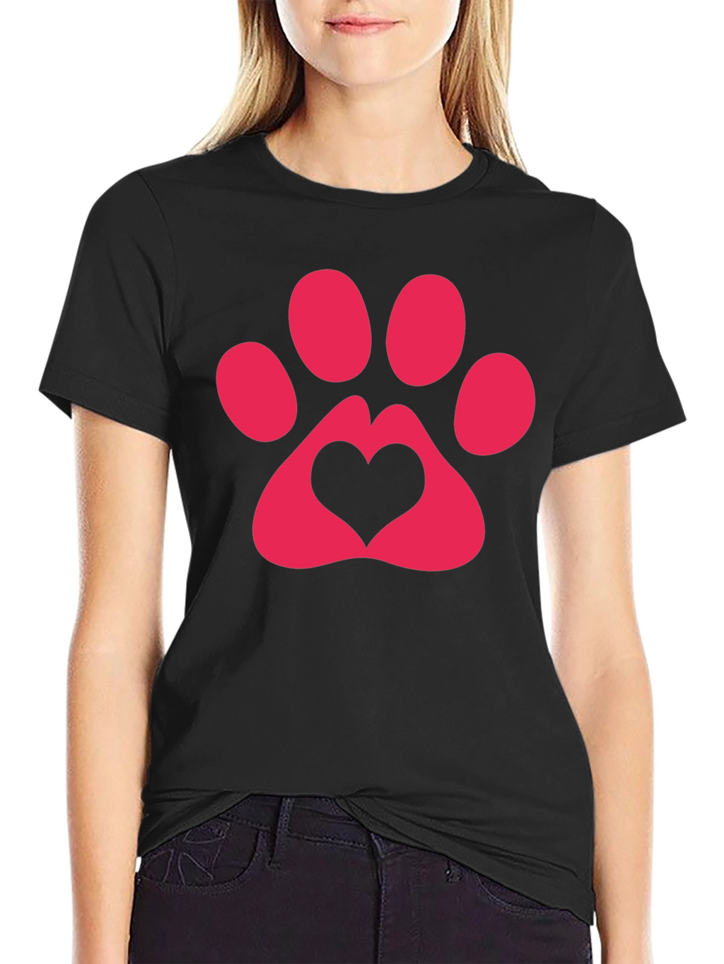 Heart Paw Print Graphic Tee - Black T-Shirt