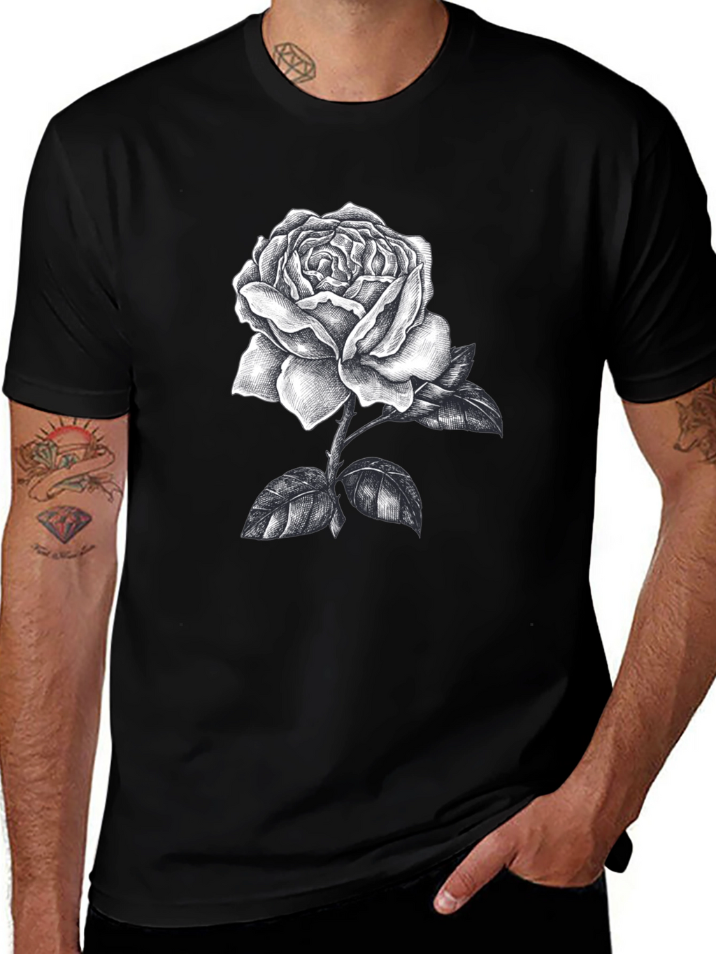 Black Rose Graphic Tee - Stylish Mens Casual Wear