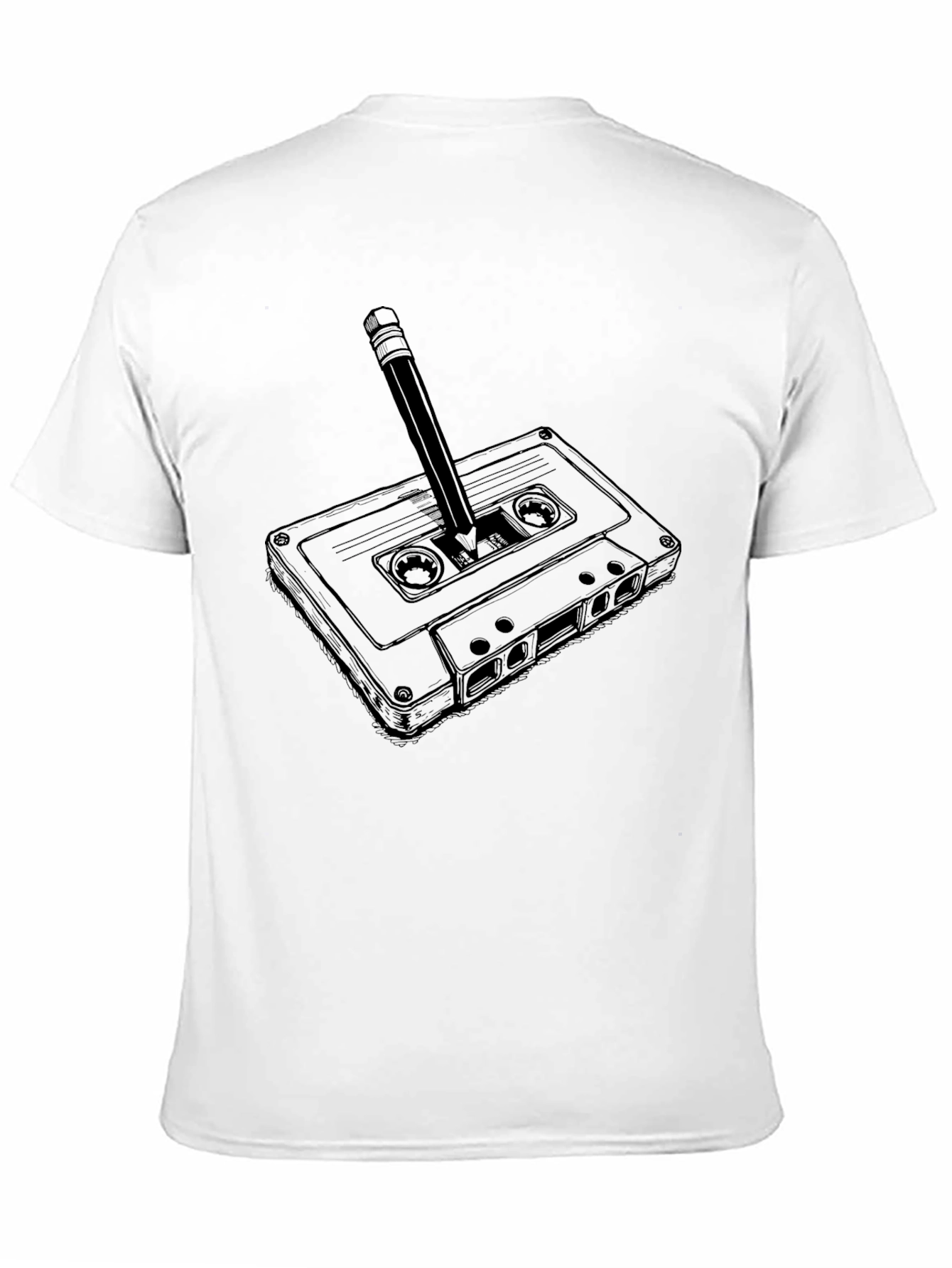 Retro Cassette Tape & Pencil Graphic T-Shirt