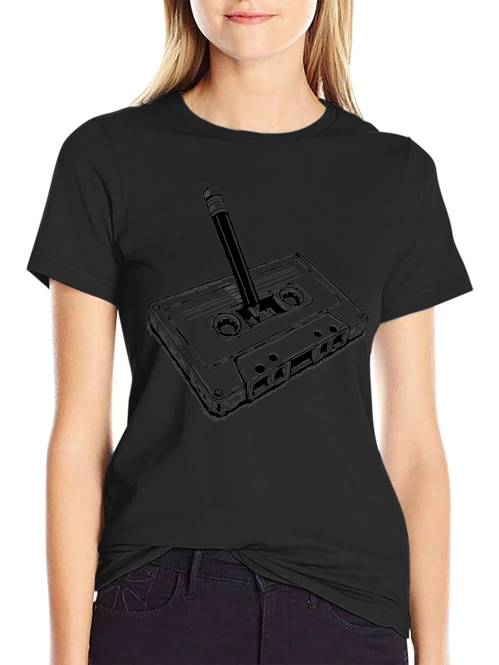 Retro Cassette Tape & Pencil Graphic T-Shirt