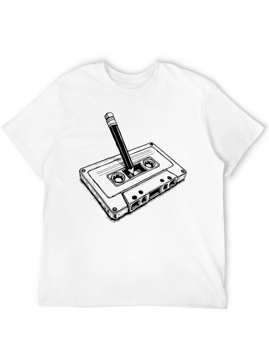 Retro Cassette Tape & Pencil Graphic T-Shirt