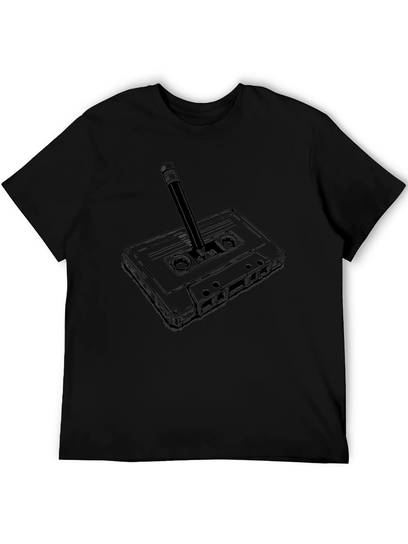 Retro Cassette Tape & Pencil Graphic T-Shirt