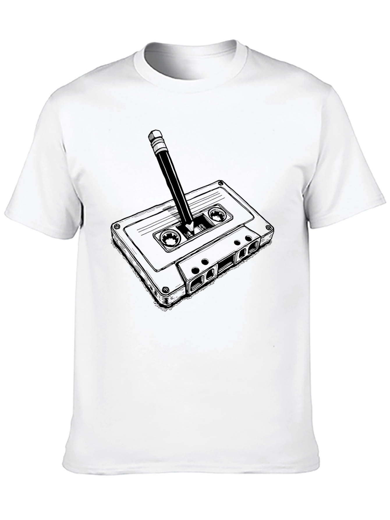 Retro Cassette Tape & Pencil Graphic T-Shirt