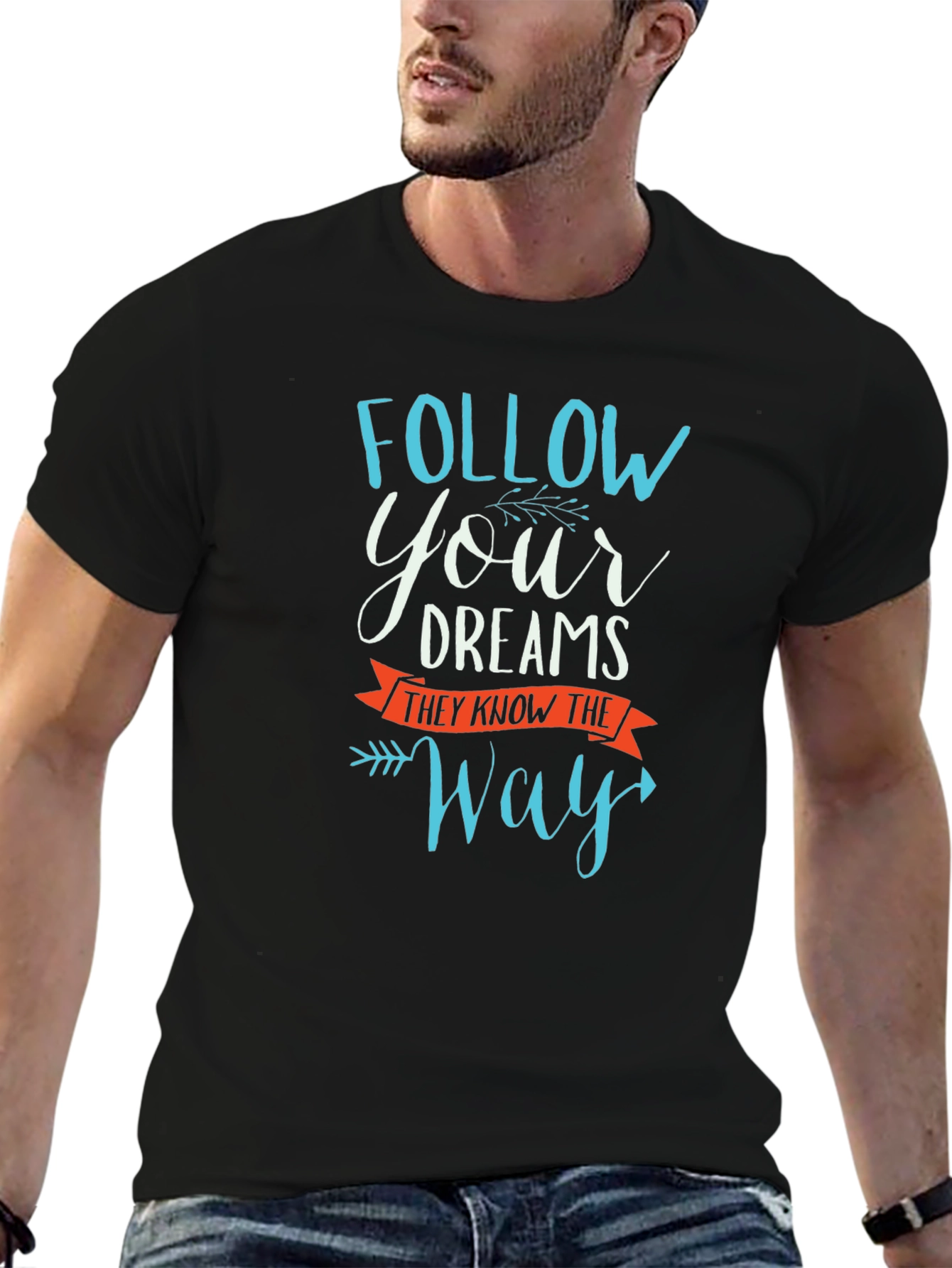 Follow Your Dreams Graphic Tee - Motivational Black T-Shirt