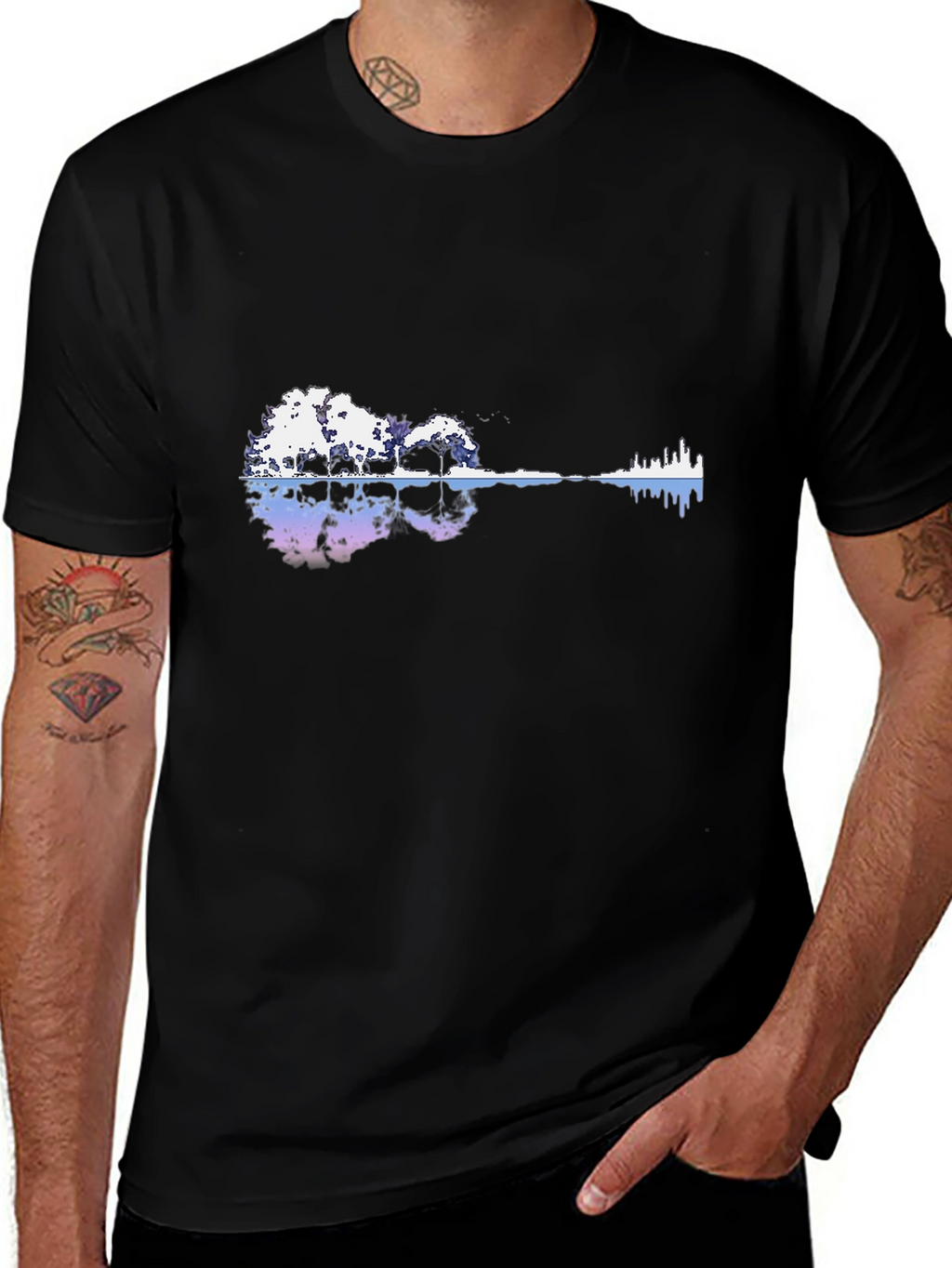 Nature Guitar Graphic Black T-Shirt