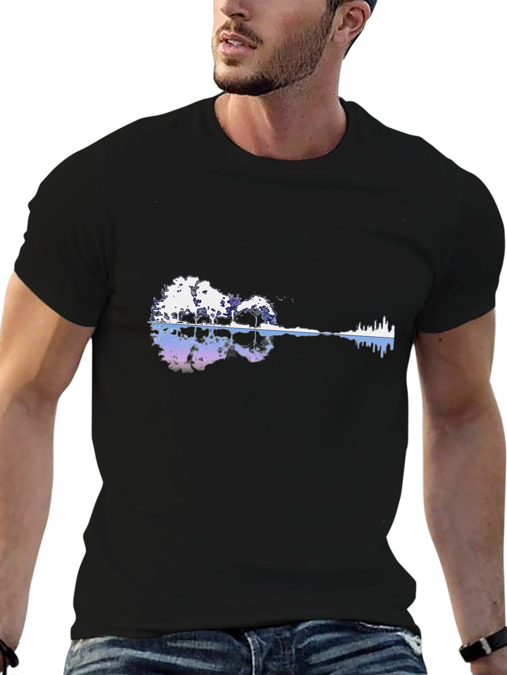 Nature Guitar Graphic Black T-Shirt