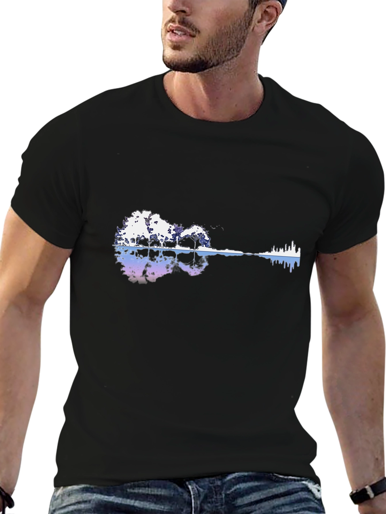 Nature Guitar Graphic Black T-Shirt