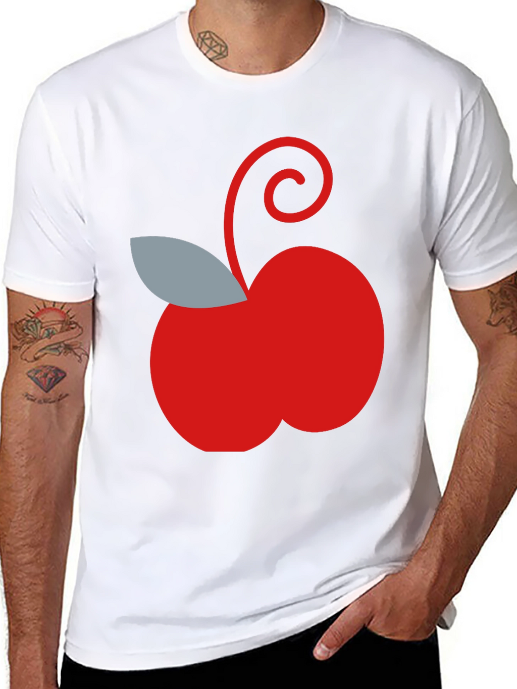 Red Apple Graphic Tee - Casual Black T-Shirt