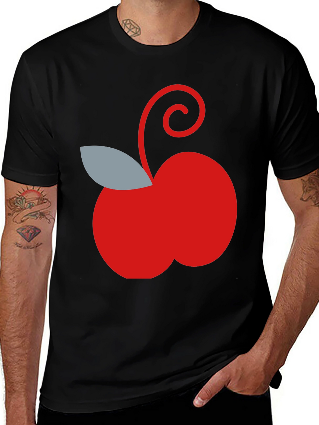 Red Apple Graphic Tee - Casual Black T-Shirt