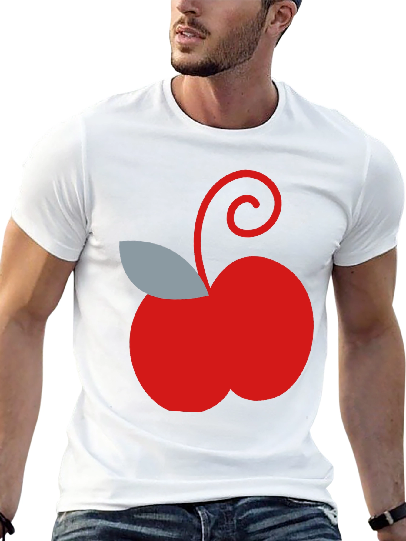 Red Apple Graphic Tee - Casual Black T-Shirt