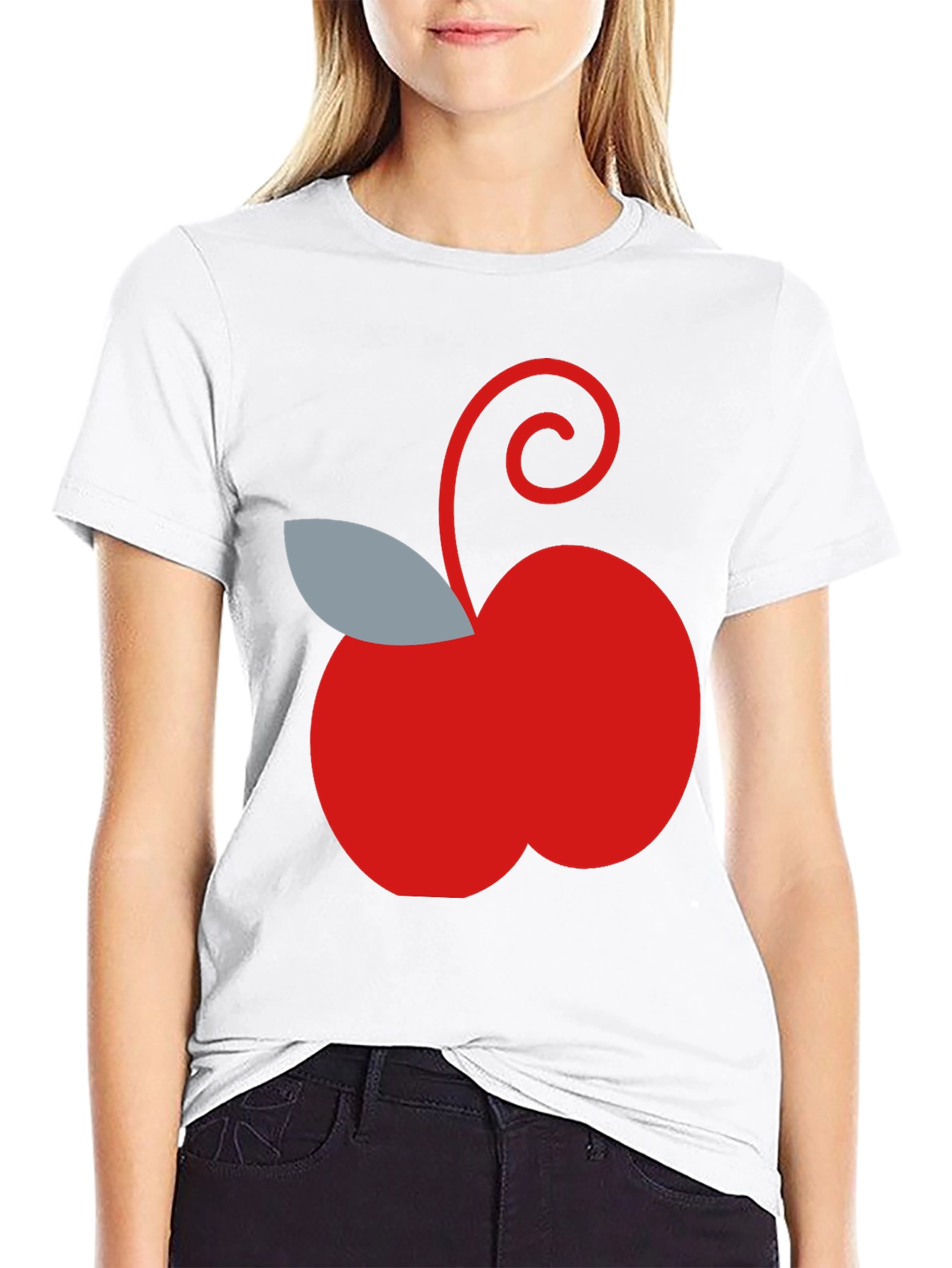 Red Apple Graphic Tee - Casual Black T-Shirt