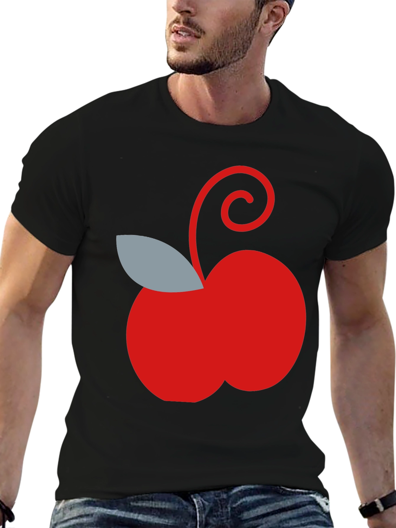 Red Apple Graphic Tee - Casual Black T-Shirt