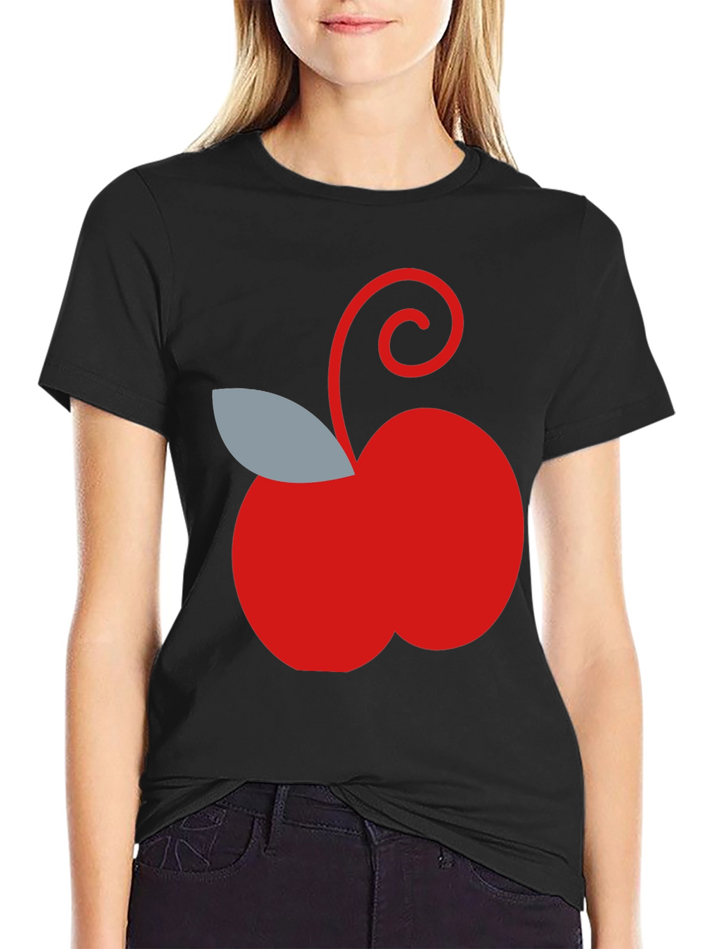 Red Apple Graphic Tee - Casual Black T-Shirt