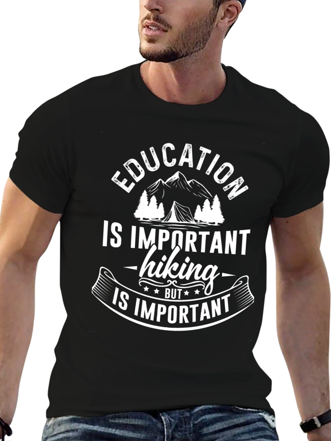 Education Hiking Important Black T-Shirt