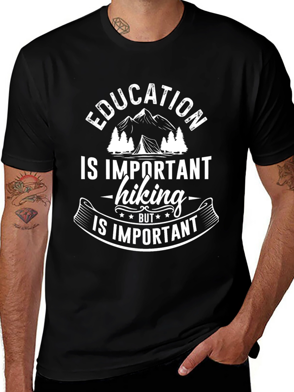 Education Hiking Important Black T-Shirt