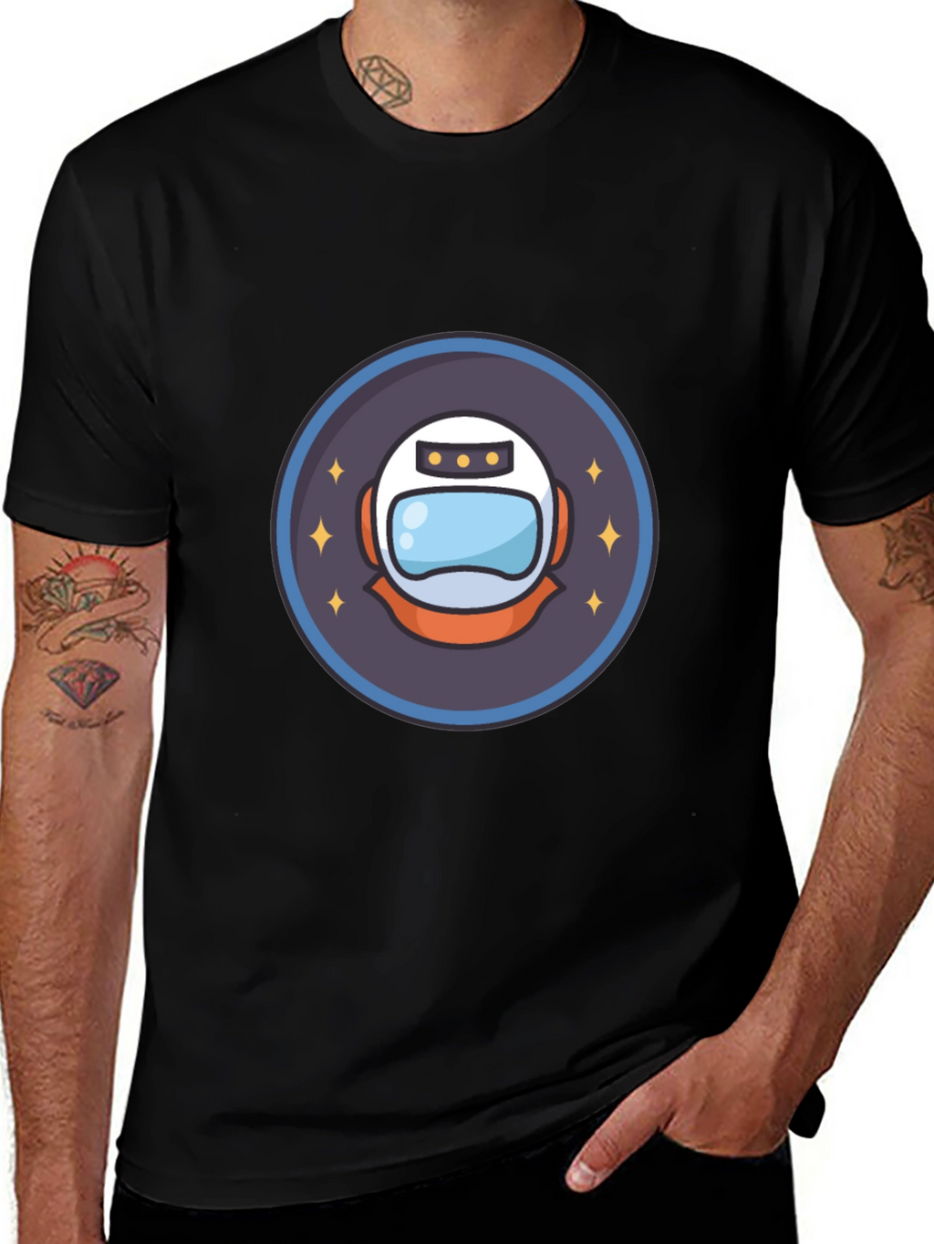 Astronaut Helmet Graphic T-Shirt - Black