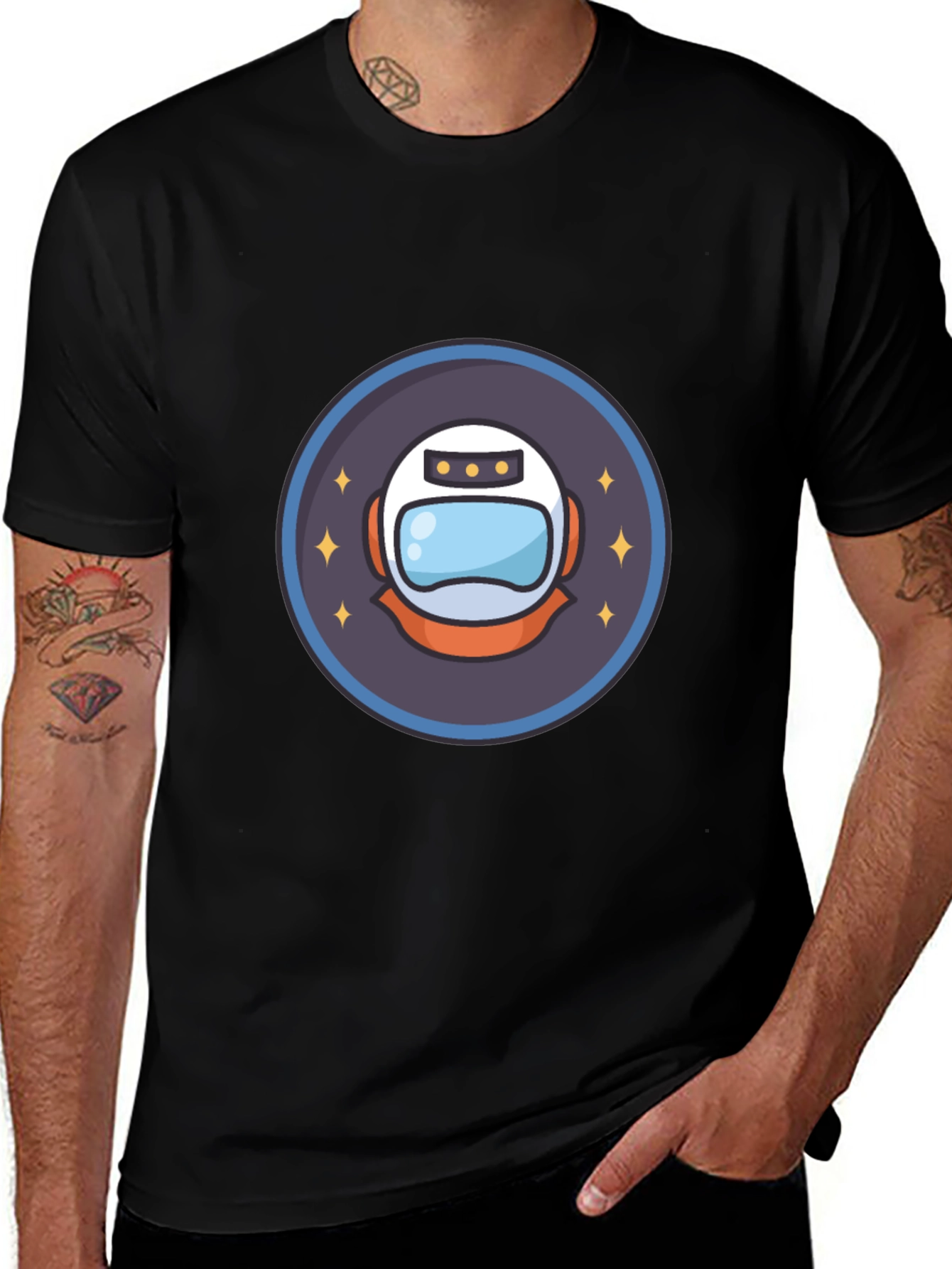 Astronaut Helmet Graphic T-Shirt - Black