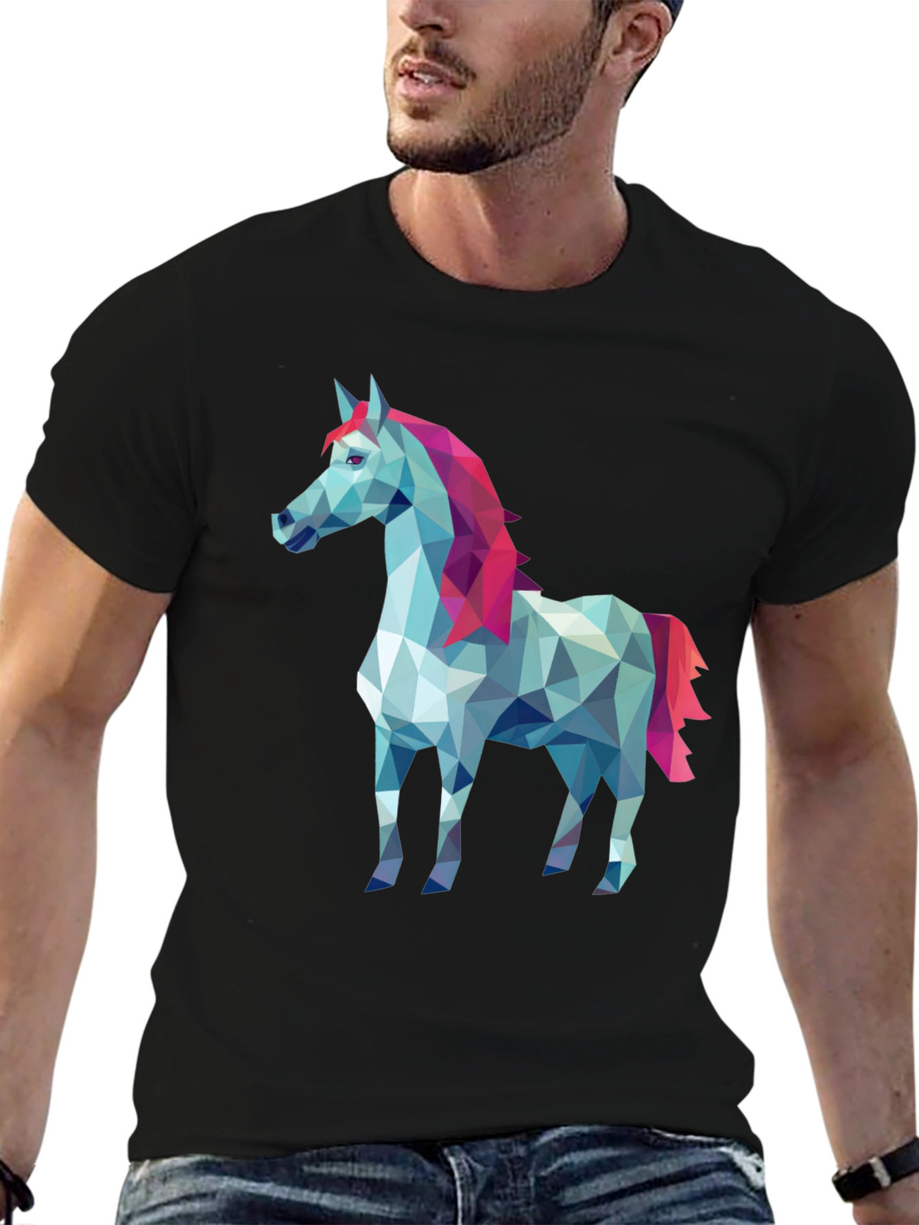 Geometric Horse Graphic Tee - Stylish Mens Black T-Shirt