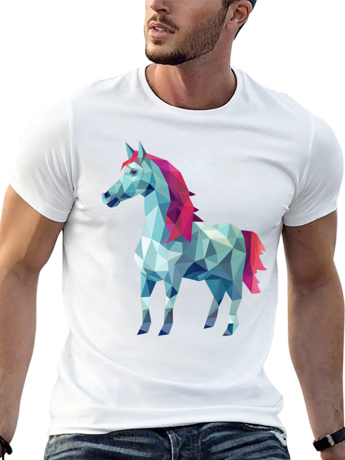 Geometric Horse Graphic Tee - Stylish Mens Black T-Shirt