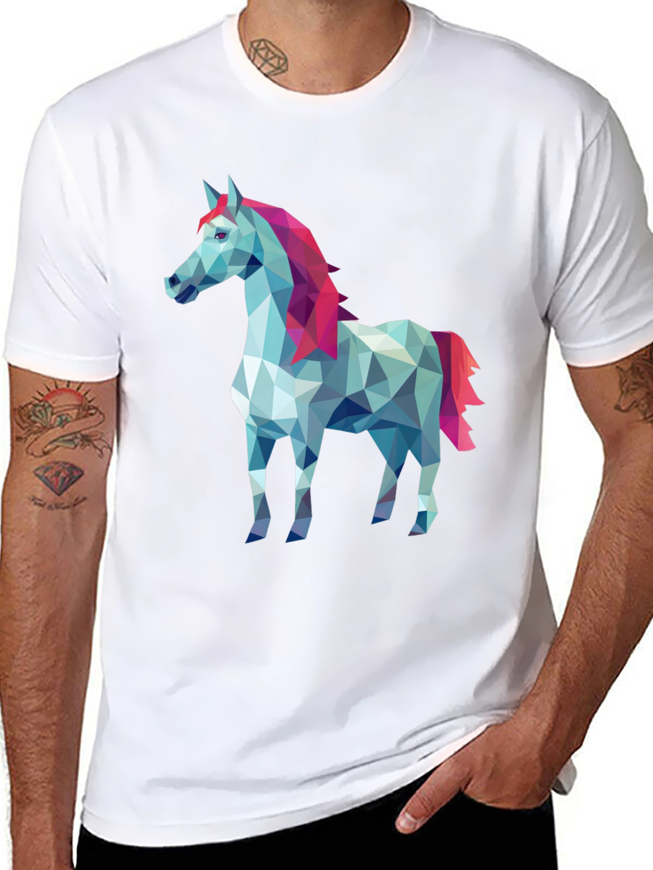 Geometric Horse Graphic Tee - Stylish Mens Black T-Shirt