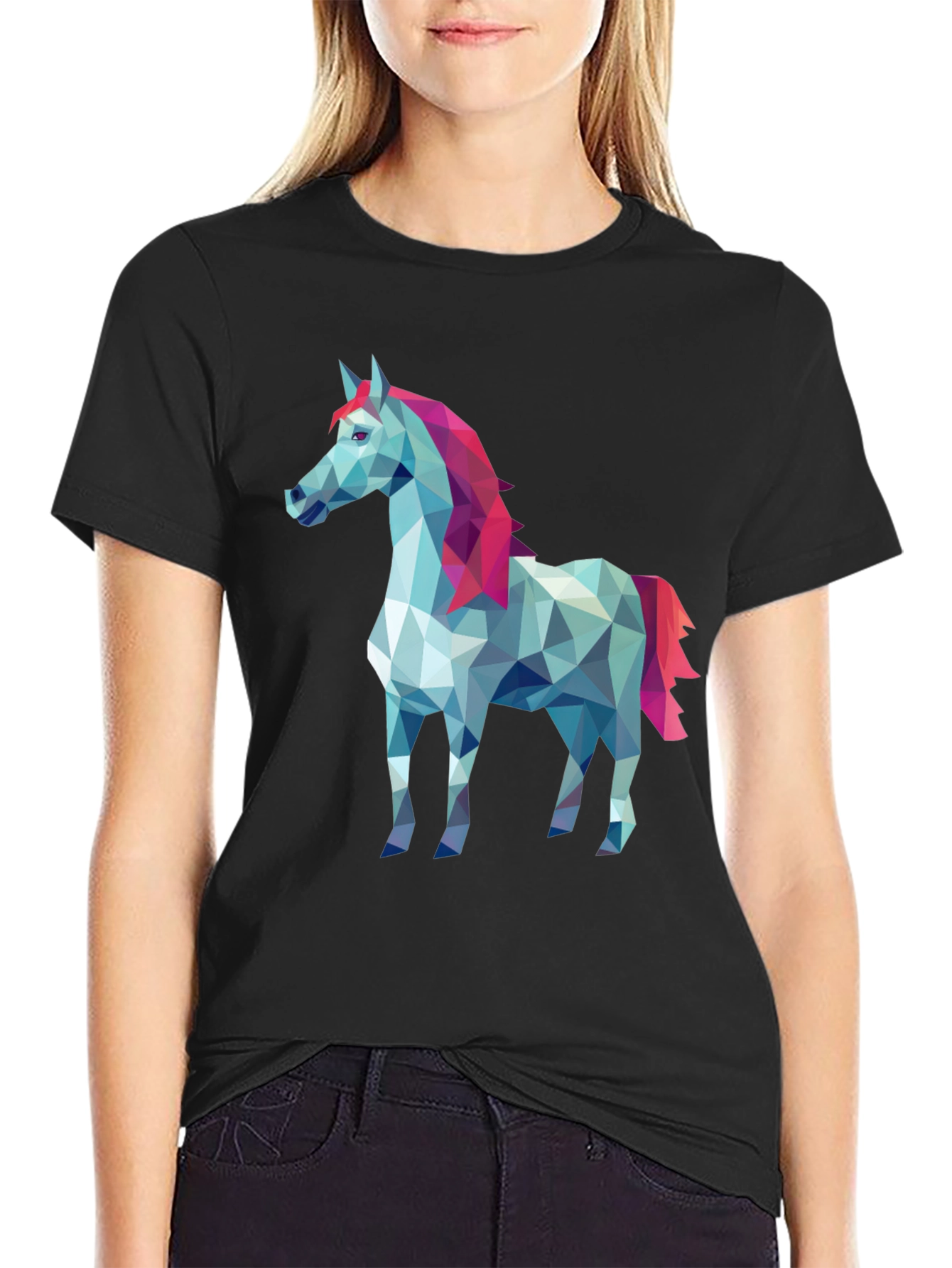 Geometric Horse Graphic Tee - Stylish Mens Black T-Shirt