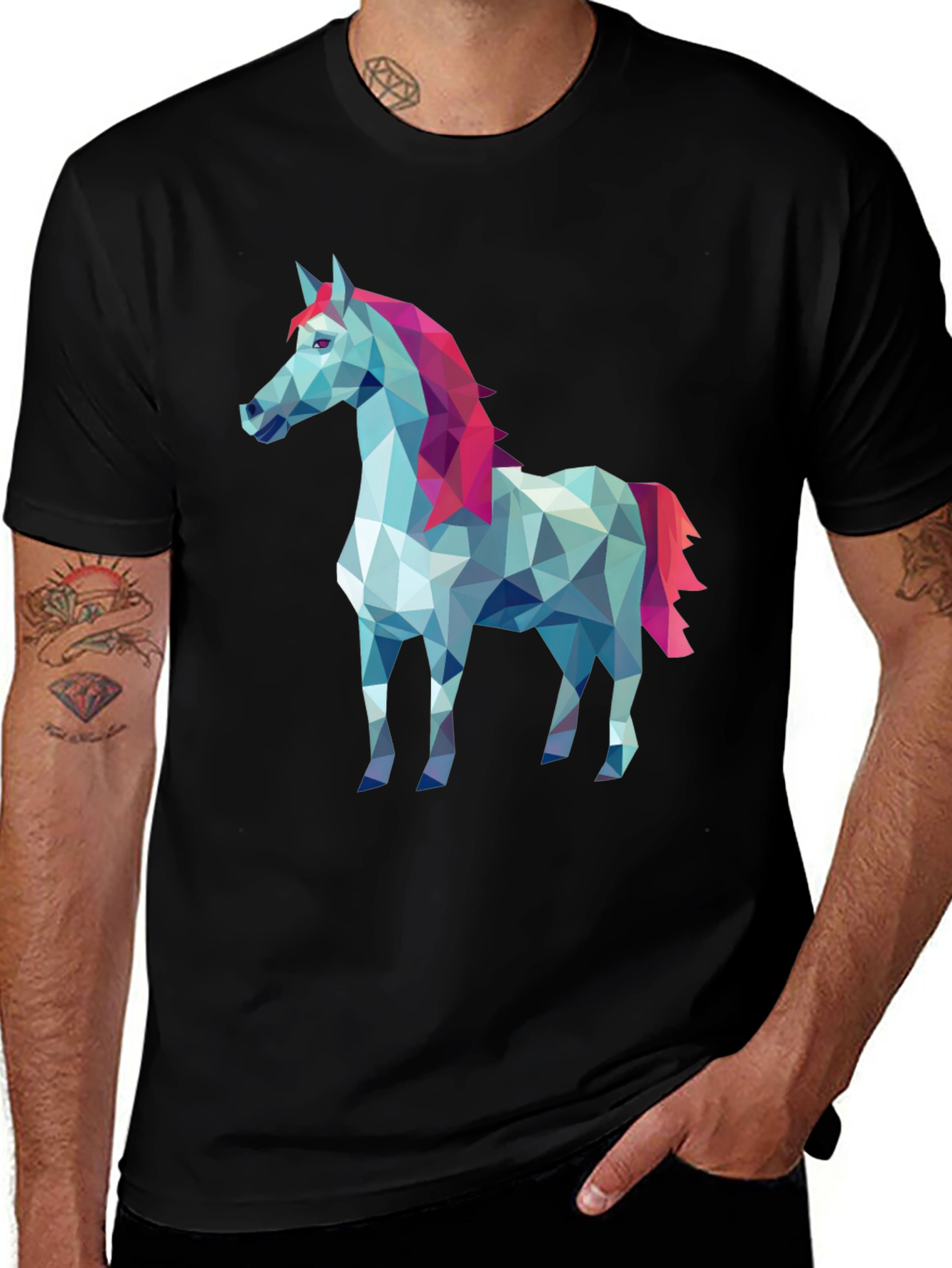 Geometric Horse Graphic Tee - Stylish Mens Black T-Shirt