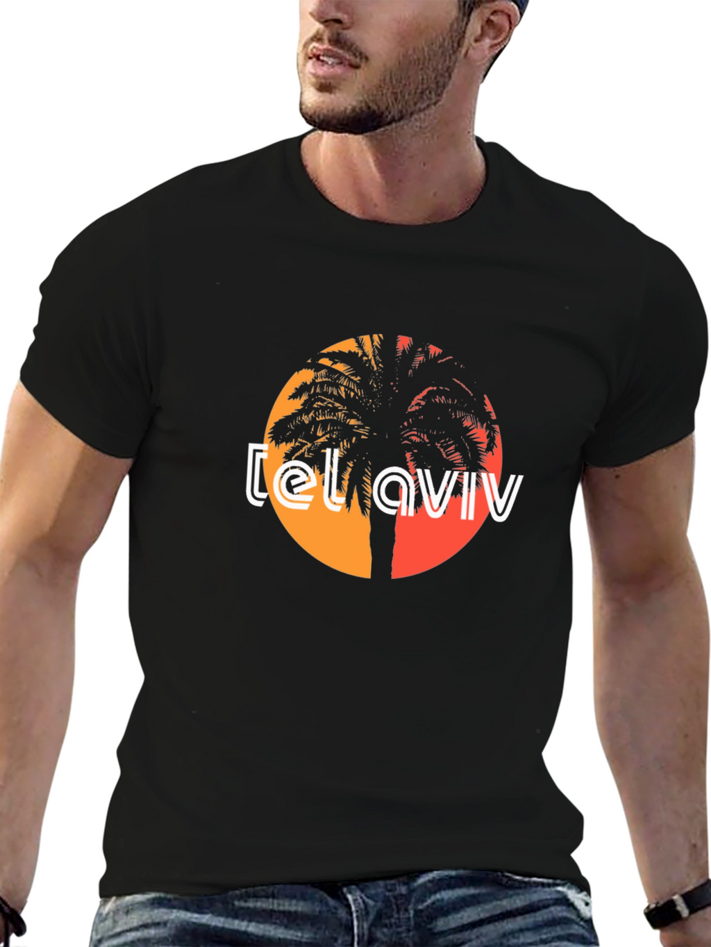 Tel Aviv Palm Tree Graphic Tee - Black