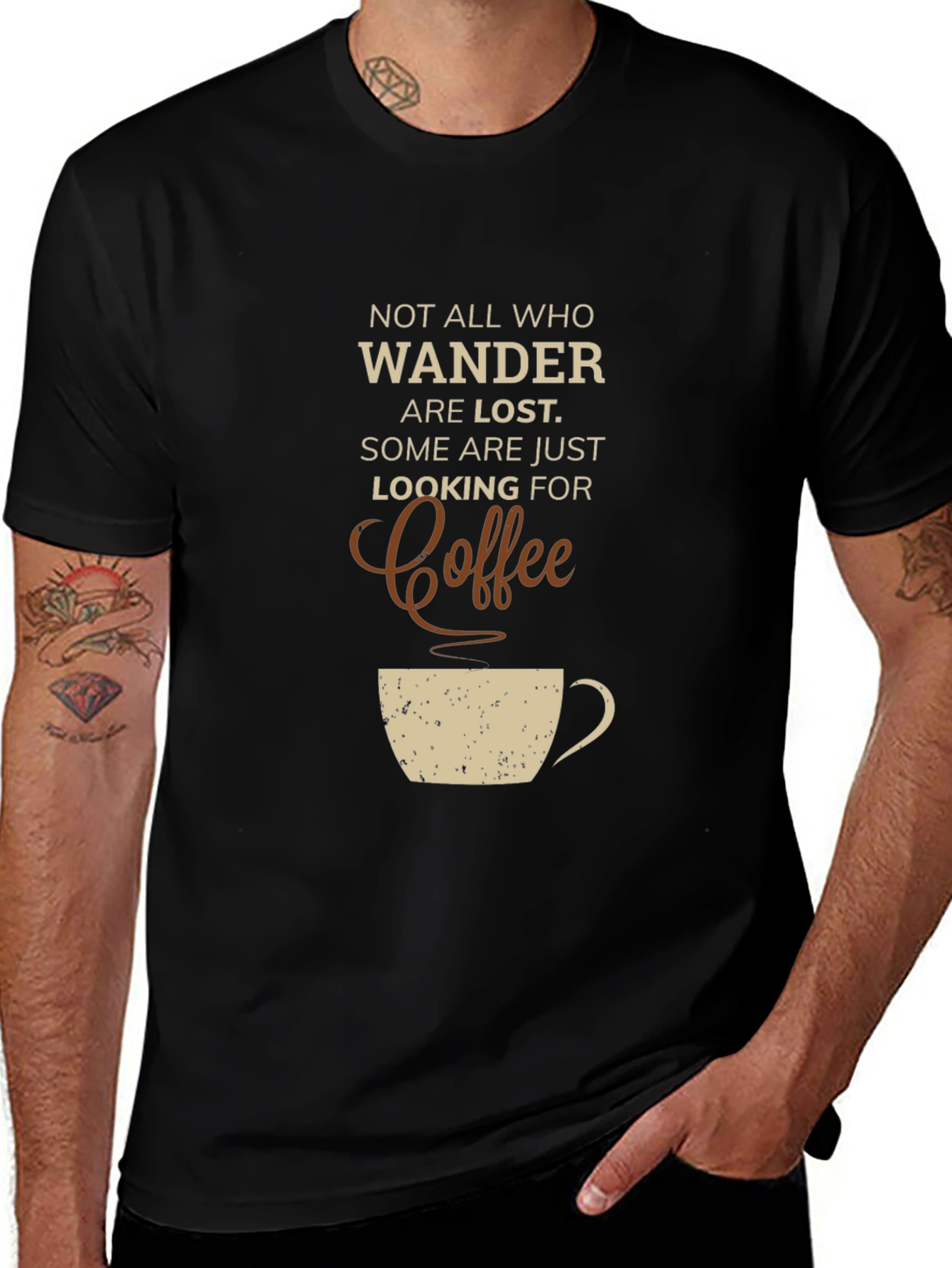 Wander Coffee T-Shirt - Not All Who Wander Are Lost