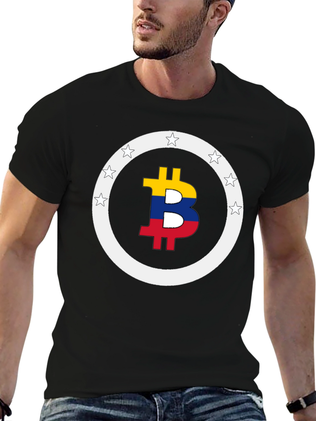 Bitcoin Colombian Flag Star Circle T-Shirt
