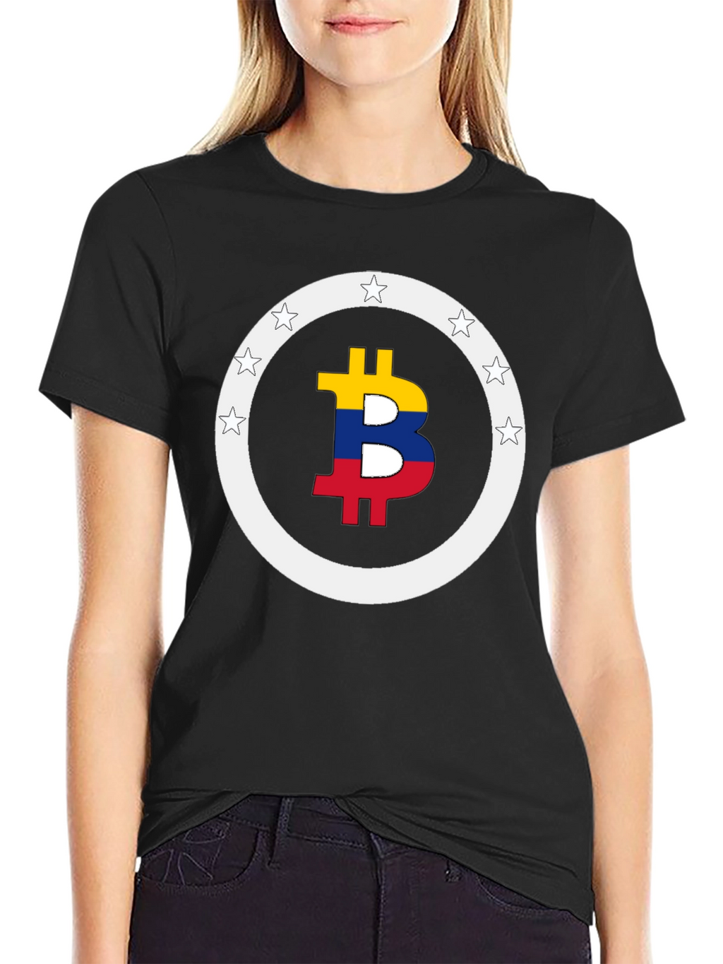 Bitcoin Colombian Flag Star Circle T-Shirt