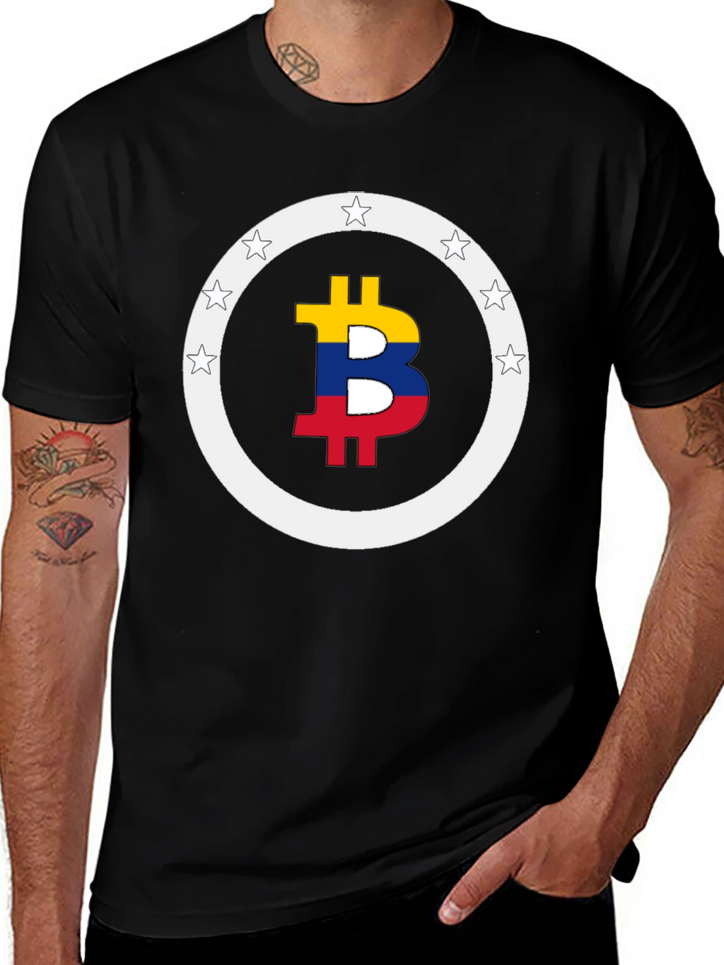 Bitcoin Colombian Flag Star Circle T-Shirt