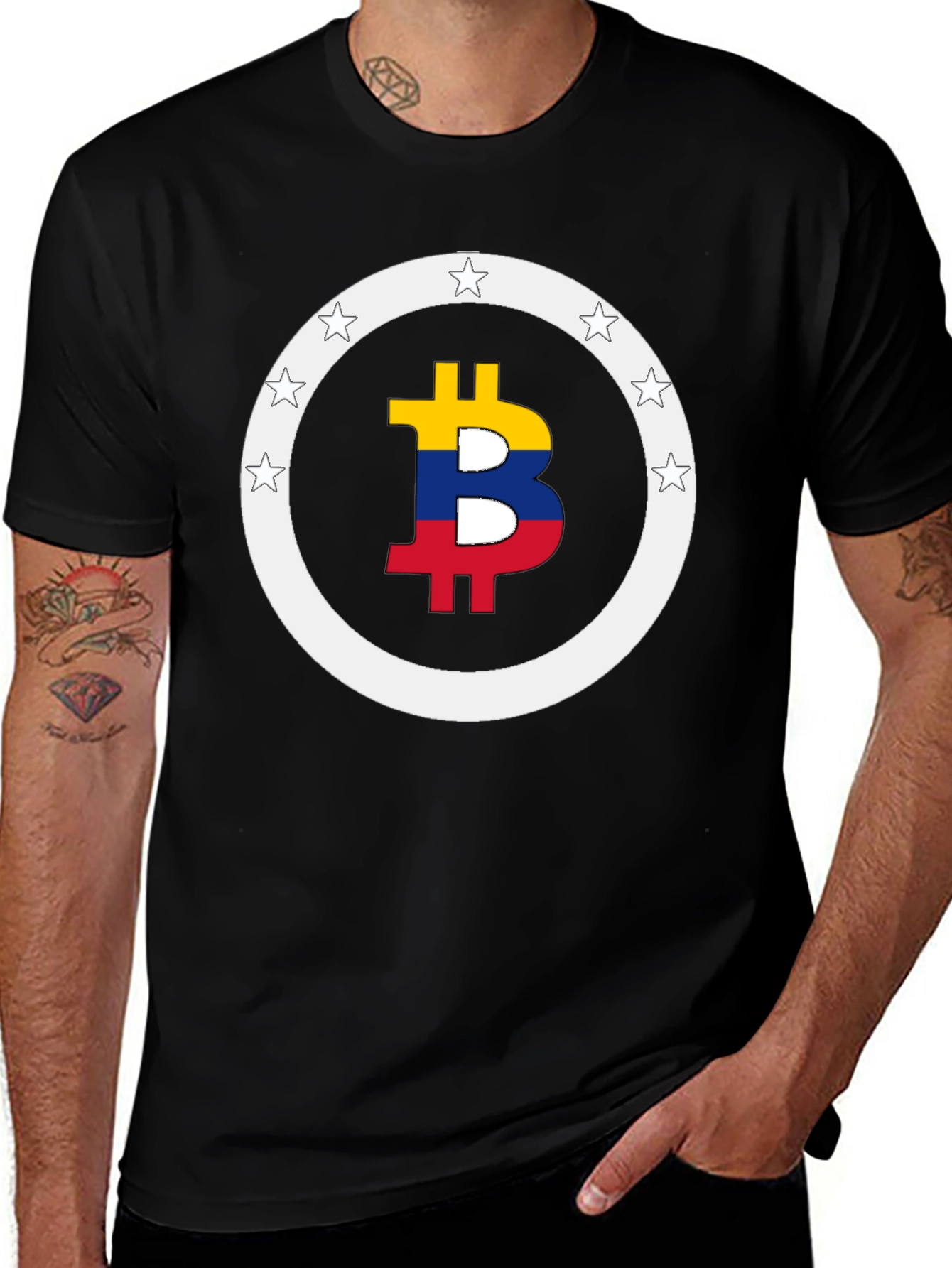 Bitcoin Colombian Flag Star Circle T-Shirt