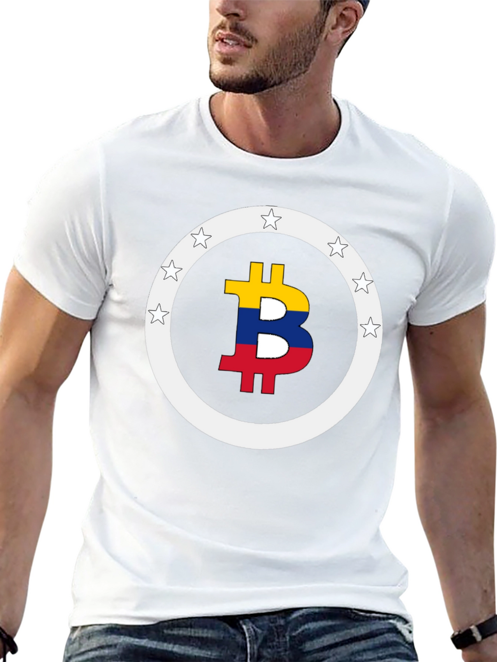 Bitcoin Colombian Flag Star Circle T-Shirt
