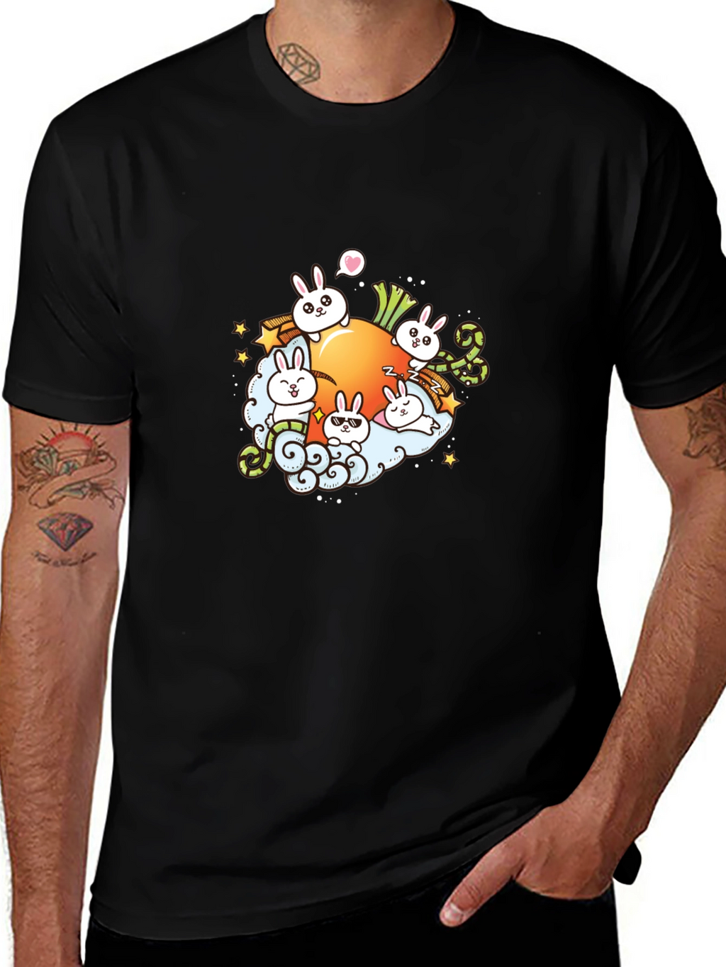 Cute Cartoon Bunny Carrot Graphic T-Shirt
