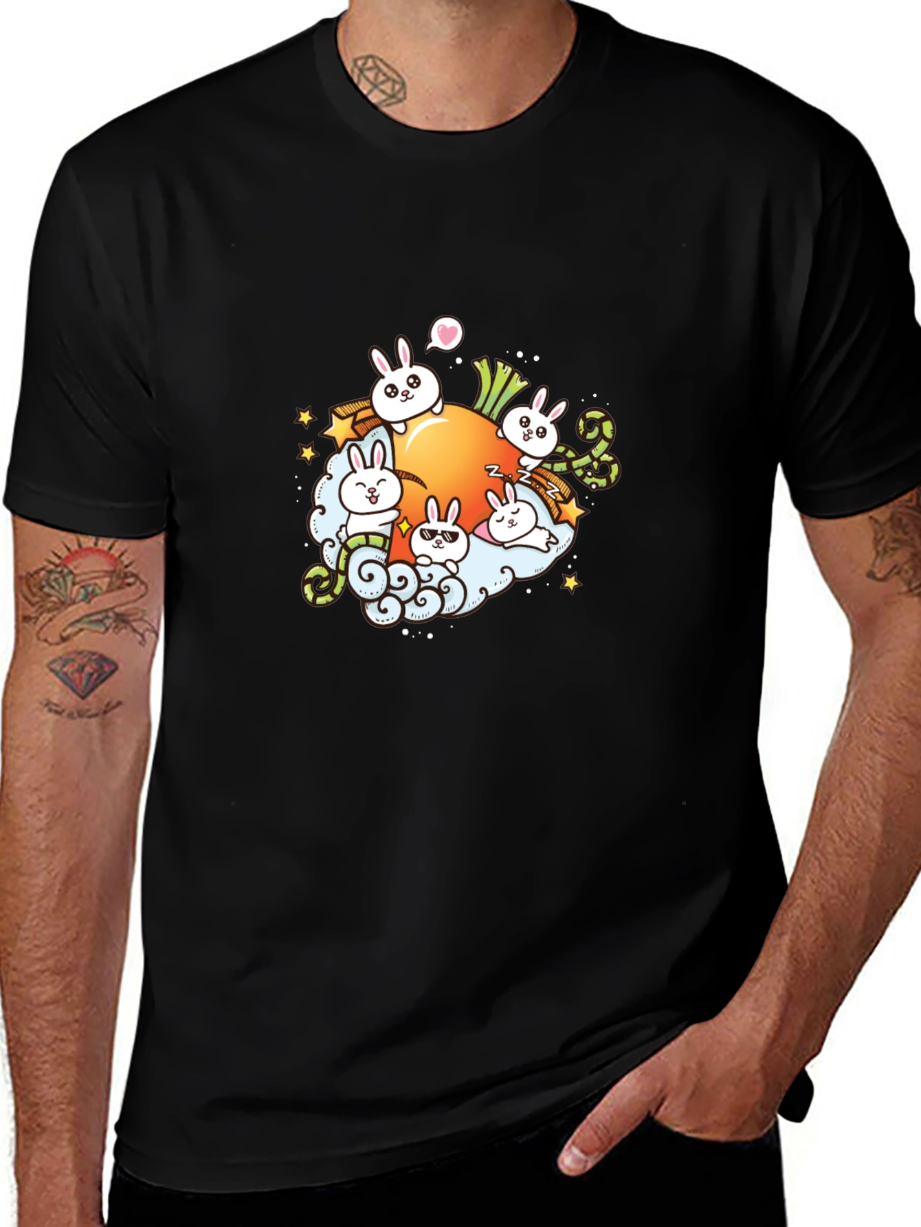 Cute Cartoon Bunny Carrot Graphic T-Shirt