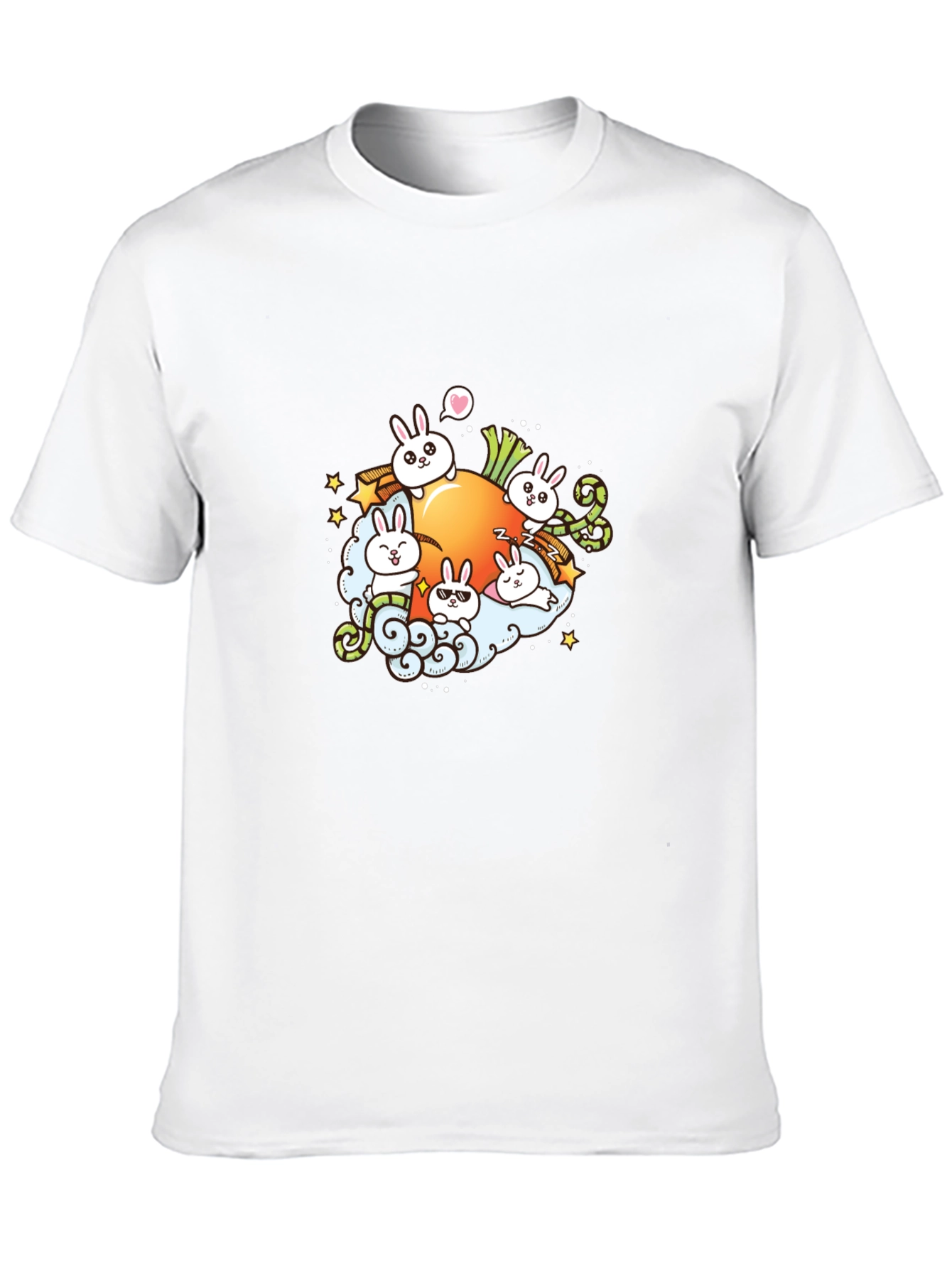 Cute Cartoon Bunny Carrot Graphic T-Shirt
