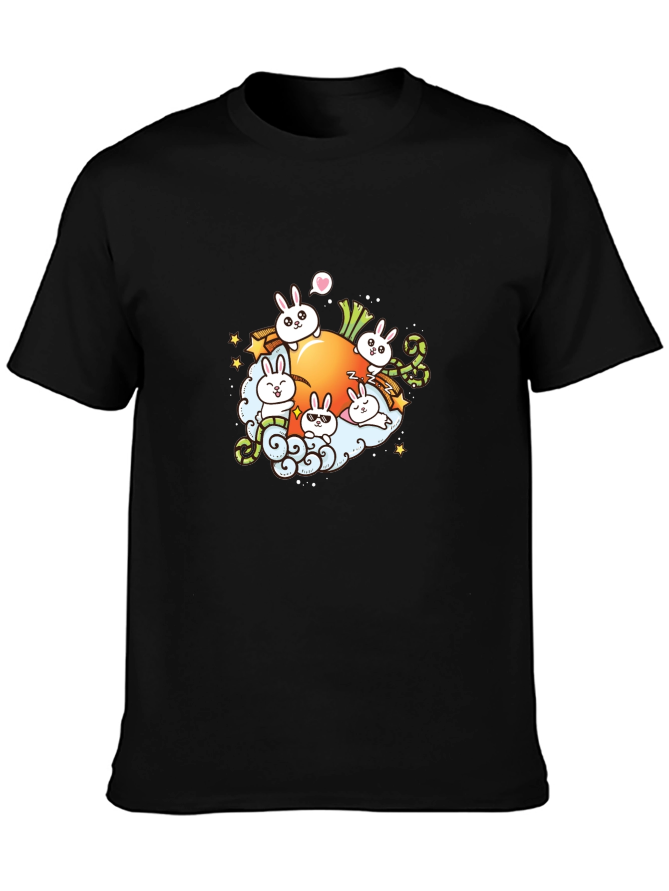 Cute Cartoon Bunny Carrot Graphic T-Shirt