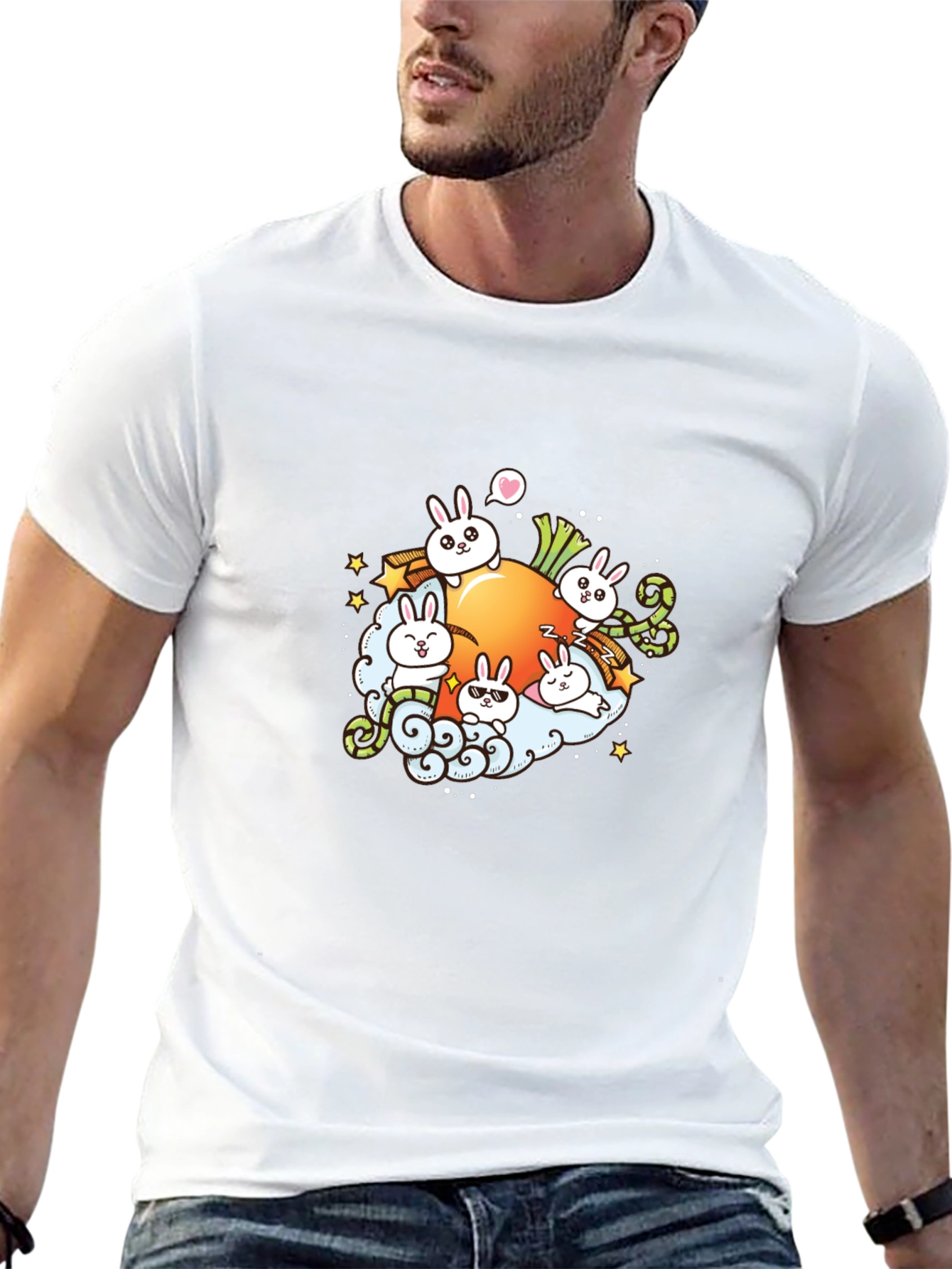 Cute Cartoon Bunny Carrot Graphic T-Shirt