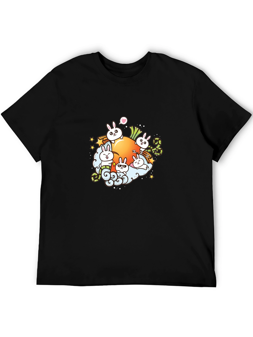 Cute Cartoon Bunny Carrot Graphic T-Shirt